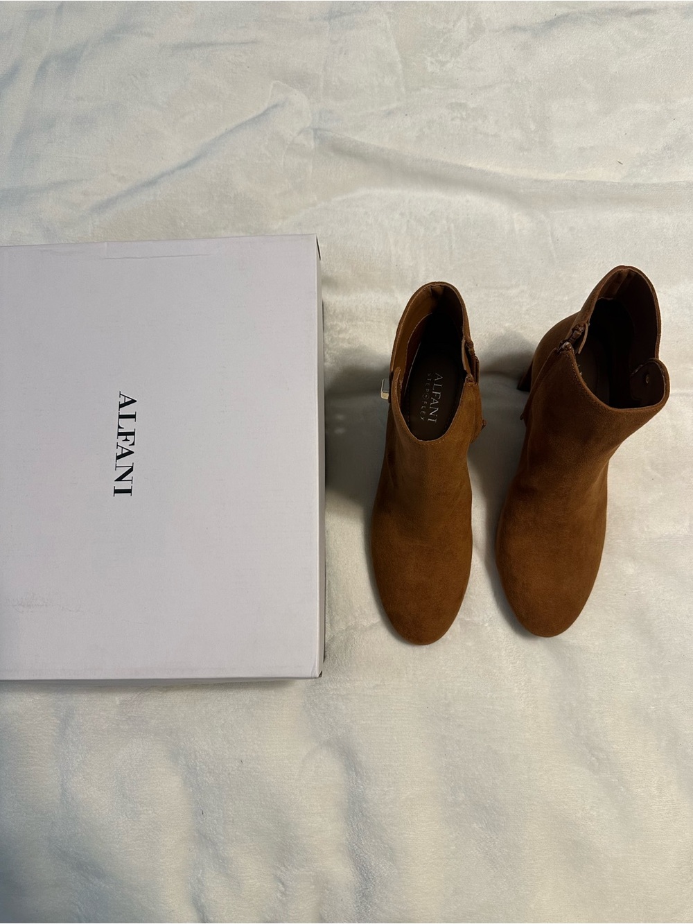 Alfani Tan Suede Ankle Booties with Side Zip